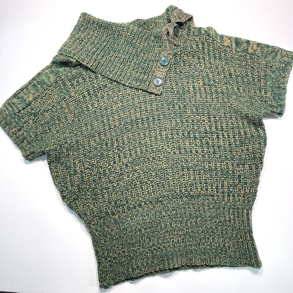 Women's Y2K Short Sleeve Sweater Asymmetrical Cowl Neck Green Small